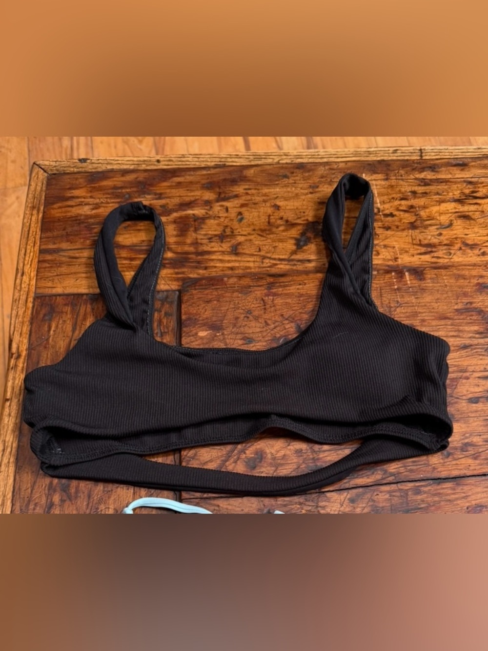 SHEIN Black Ribbed Scoop Bikini Top